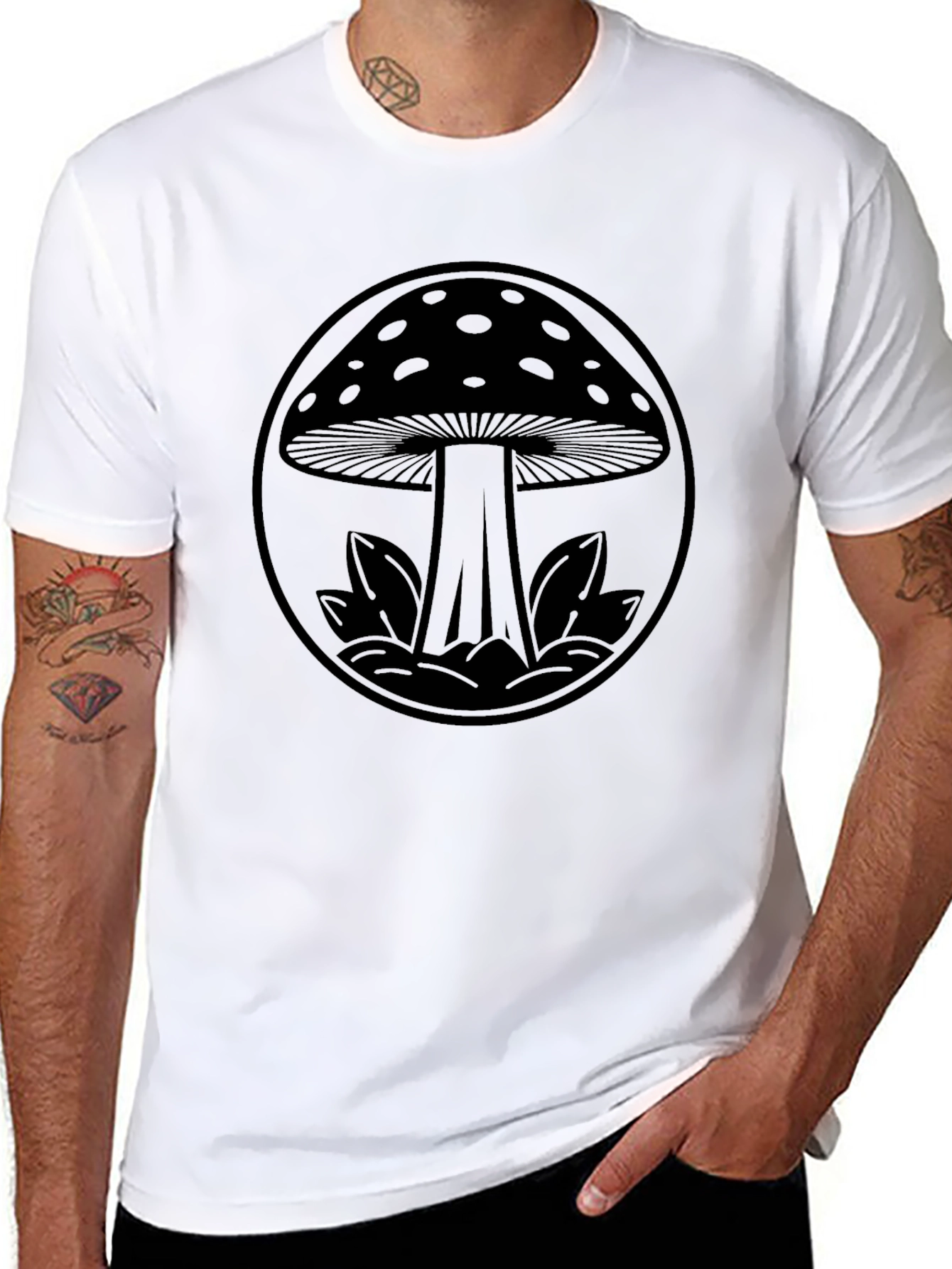 Mushroom Graphic Black Tee - Unique Design