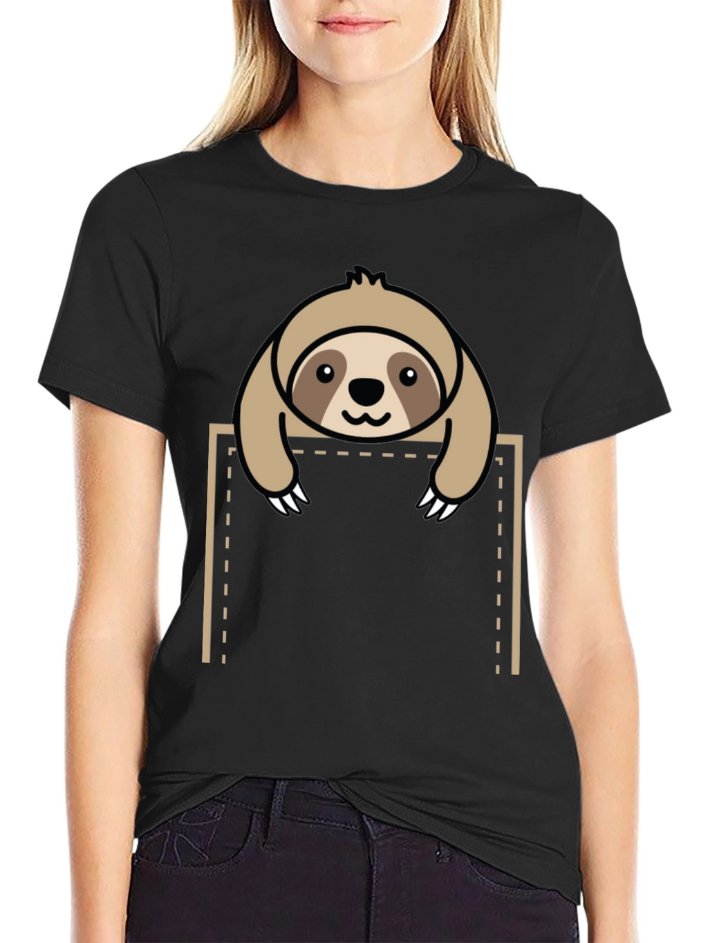 Sloth in Pocket Graphic Tee - Black
