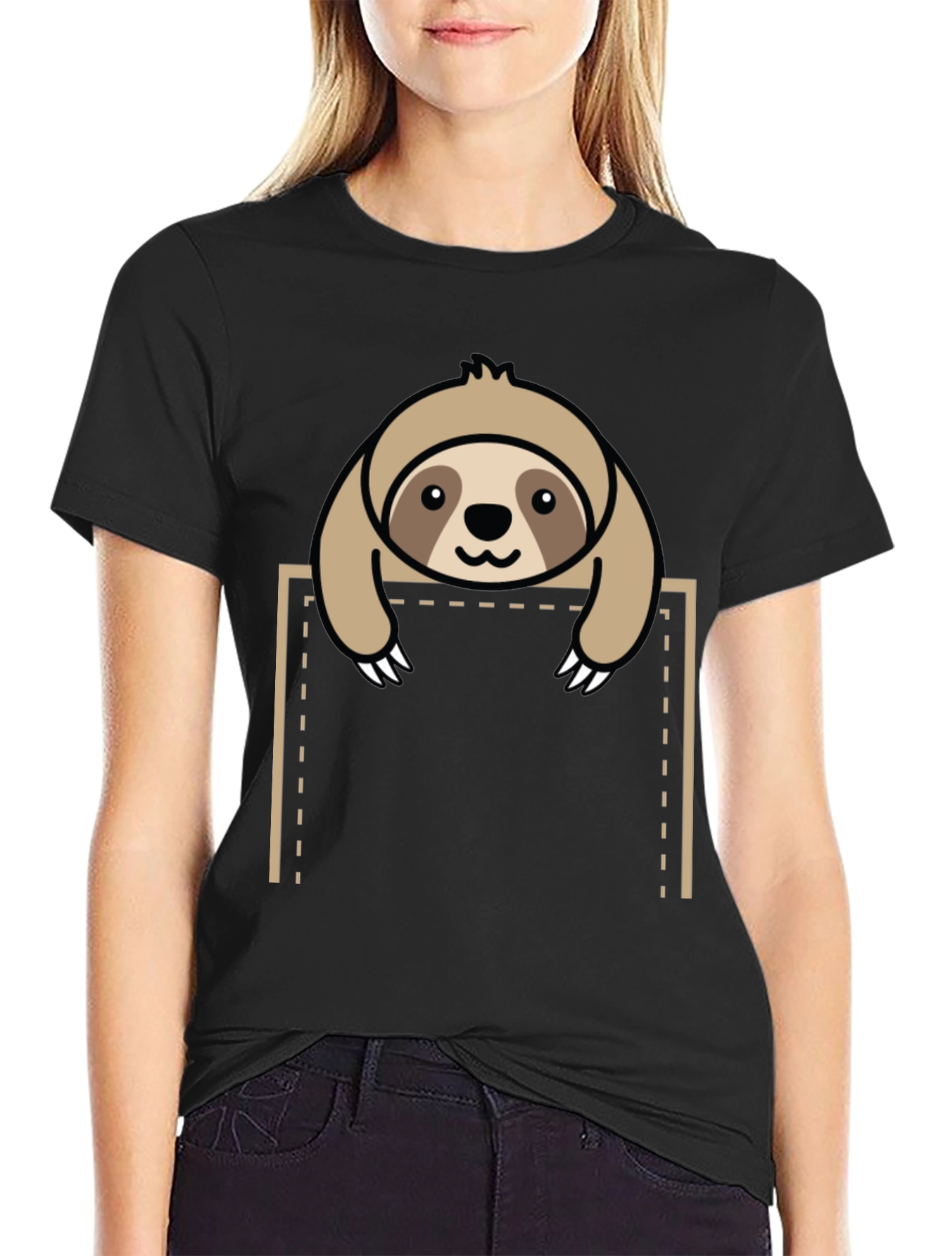 Sloth in Pocket Graphic Tee - Black
