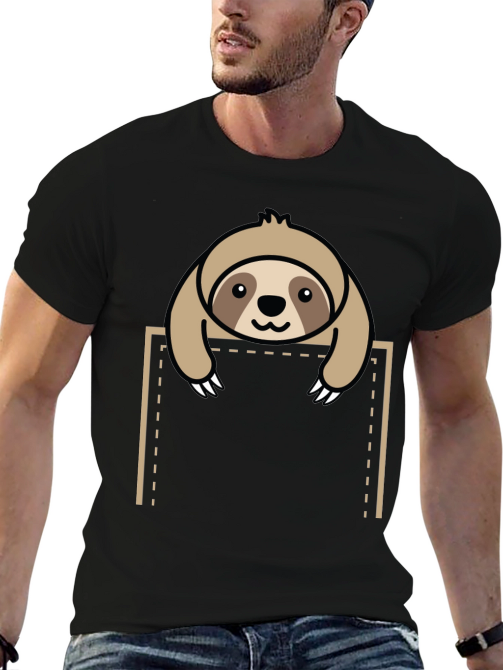 Sloth in Pocket Graphic Tee - Black