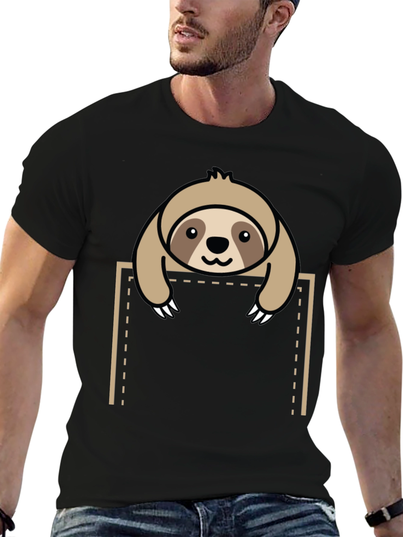 Sloth in Pocket Graphic Tee - Black