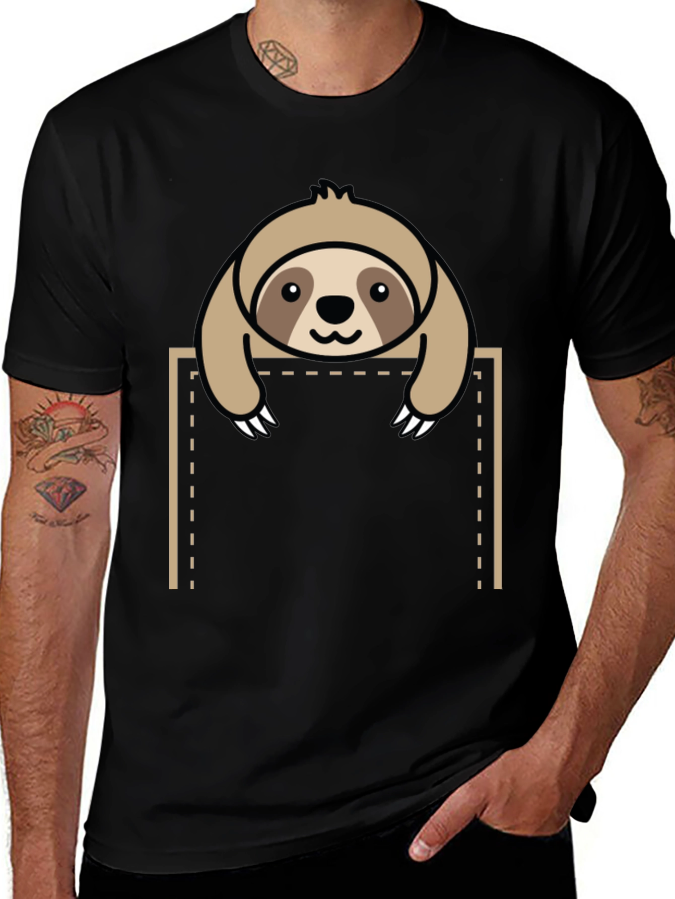 Sloth in Pocket Graphic Tee - Black