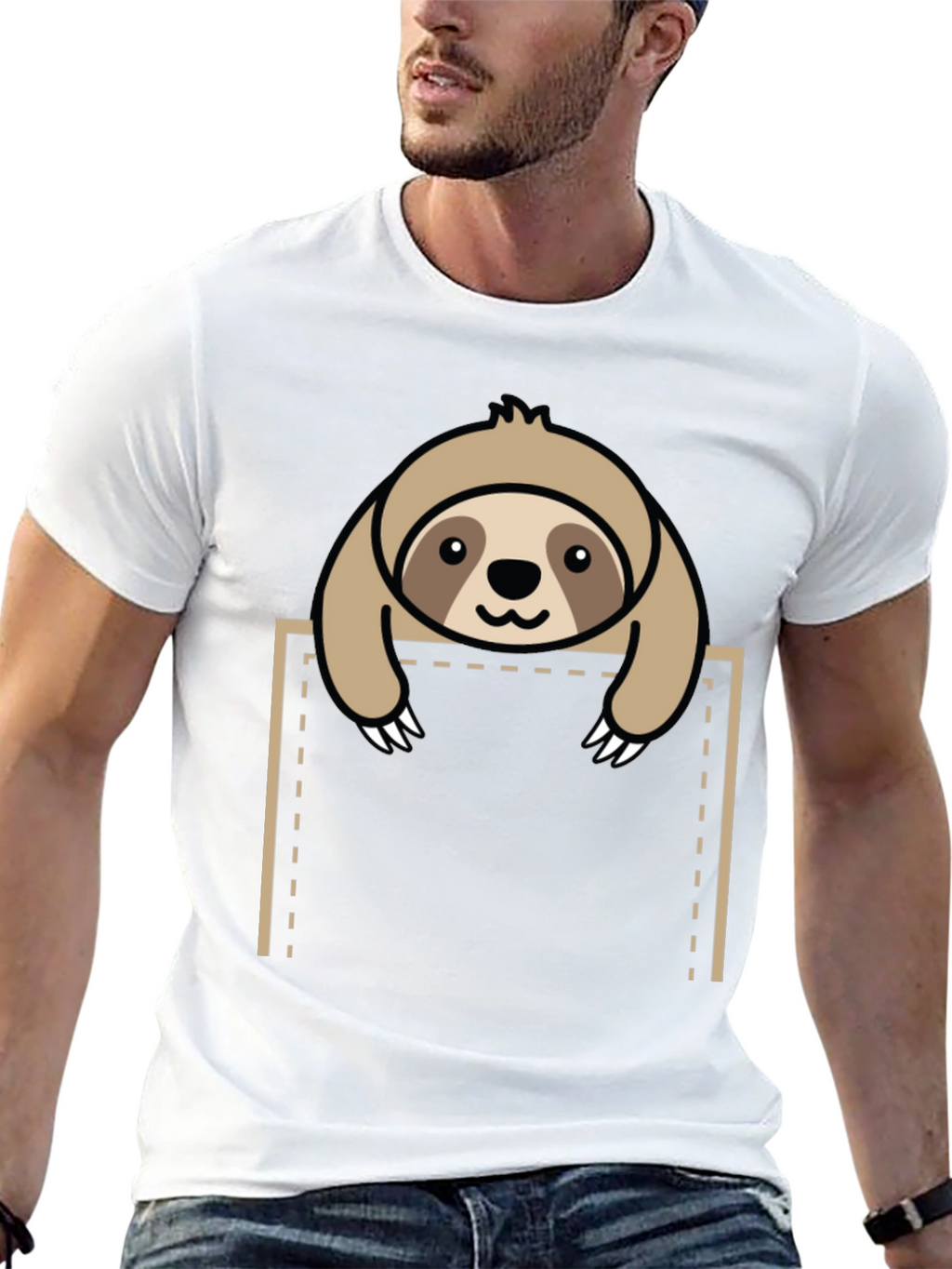 Sloth in Pocket Graphic Tee - Black