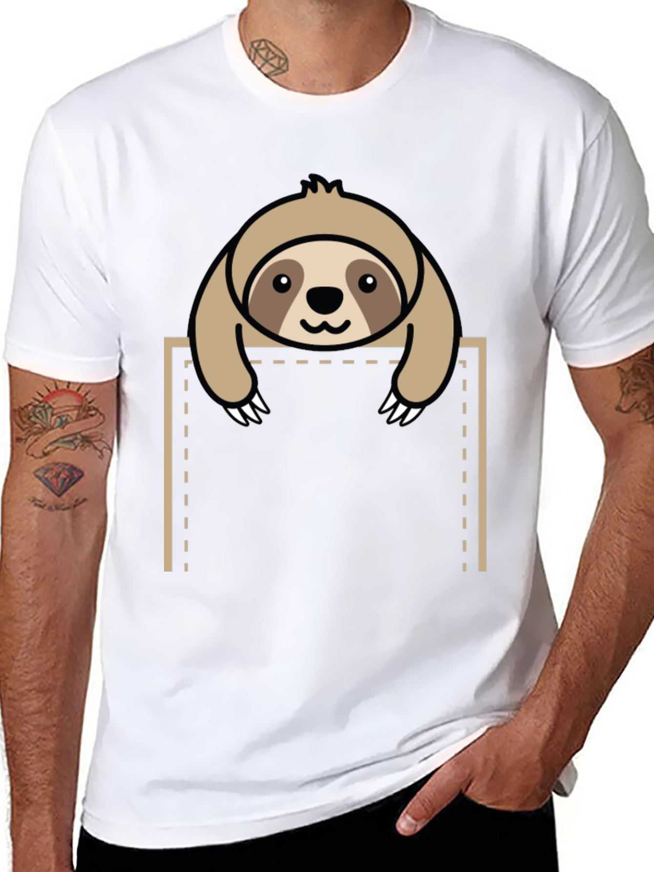 Sloth in Pocket Graphic Tee - Black