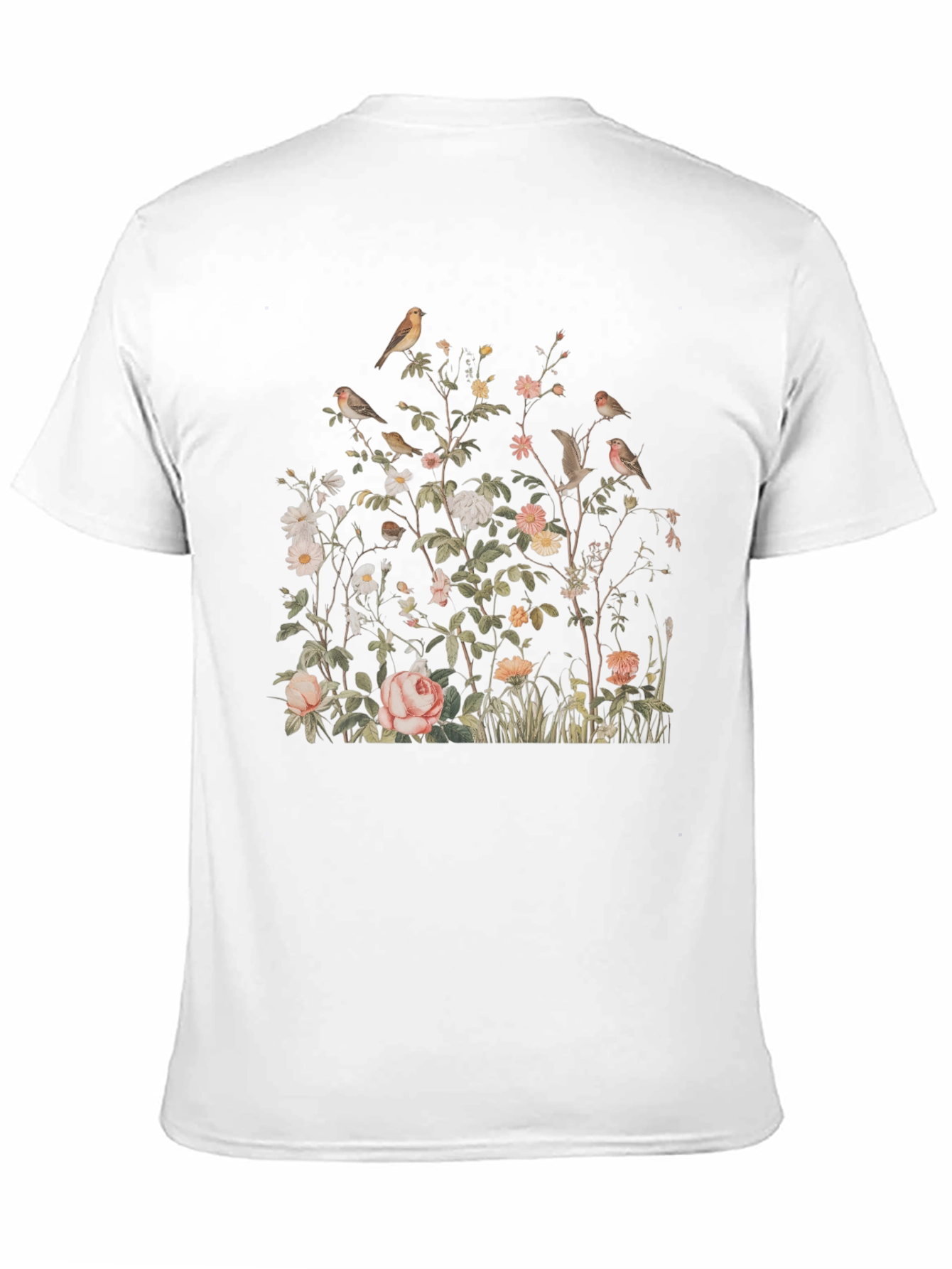 Floral Bird Print Graphic Tee - Classic Black