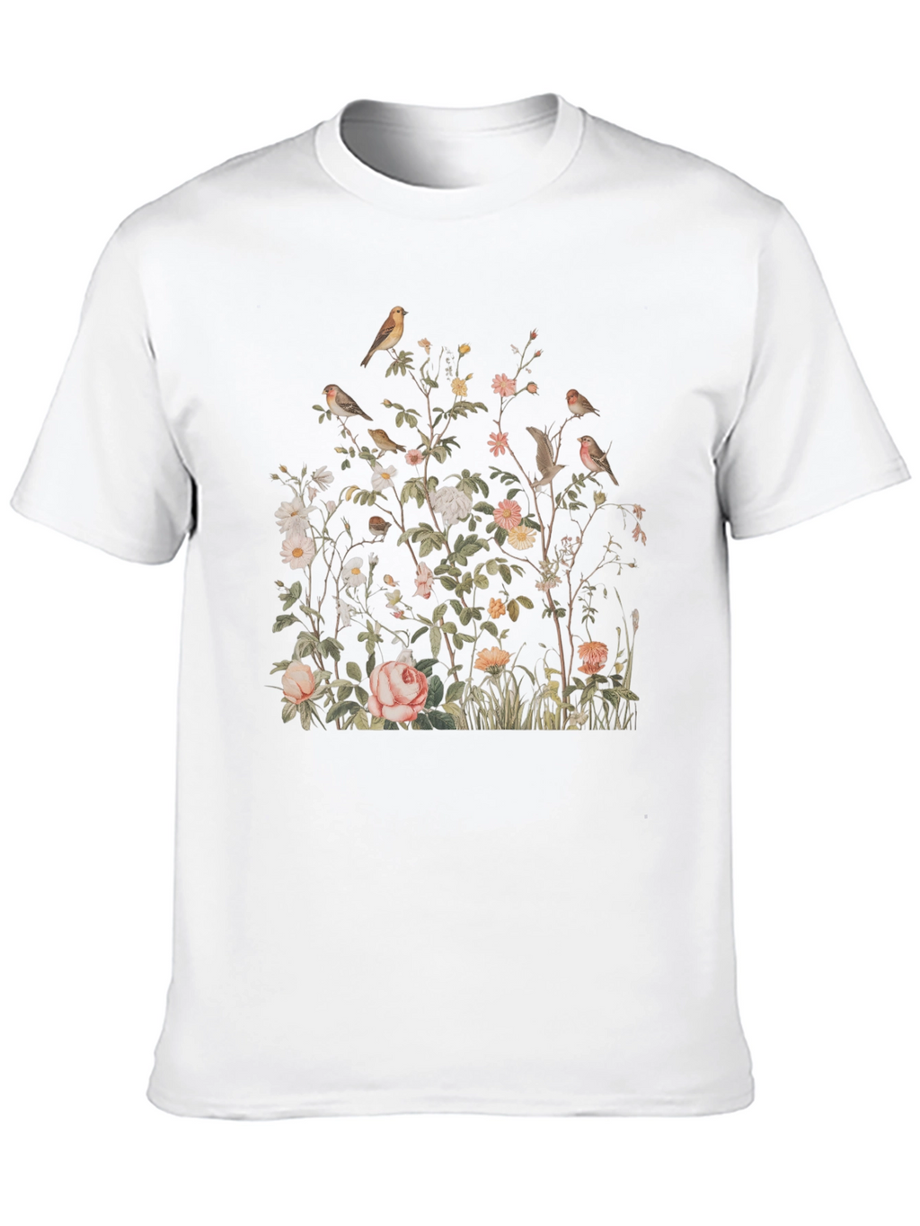 Floral Bird Print Graphic Tee - Classic Black