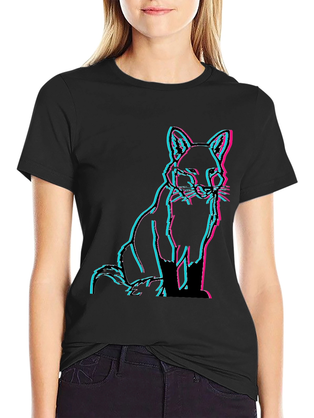 Fox Glitch Black T-Shirt - Trendy Graphic Tee