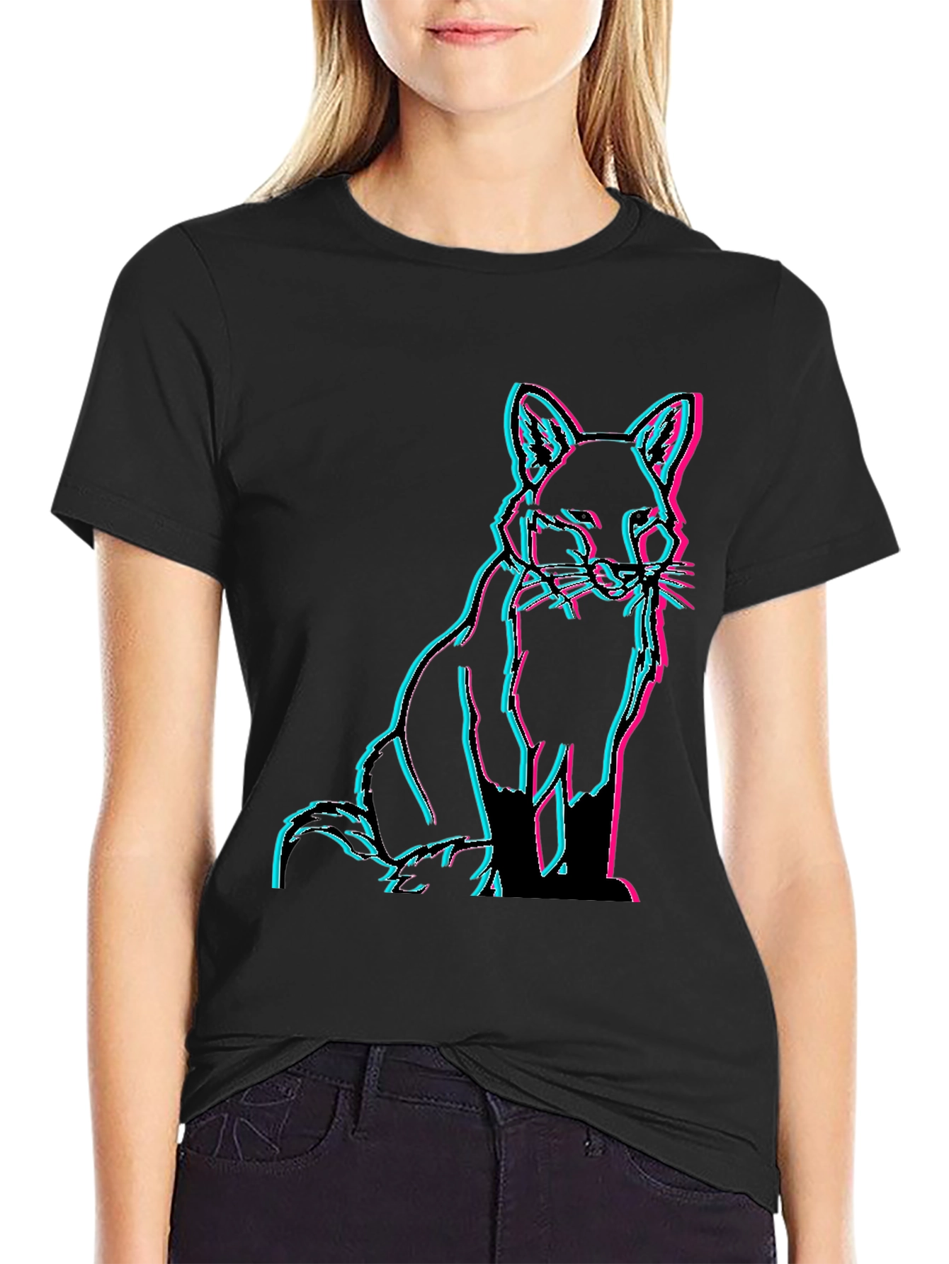 Fox Glitch Black T-Shirt - Trendy Graphic Tee