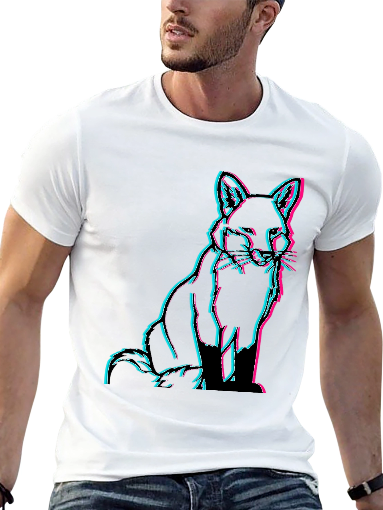 Fox Glitch Black T-Shirt - Trendy Graphic Tee
