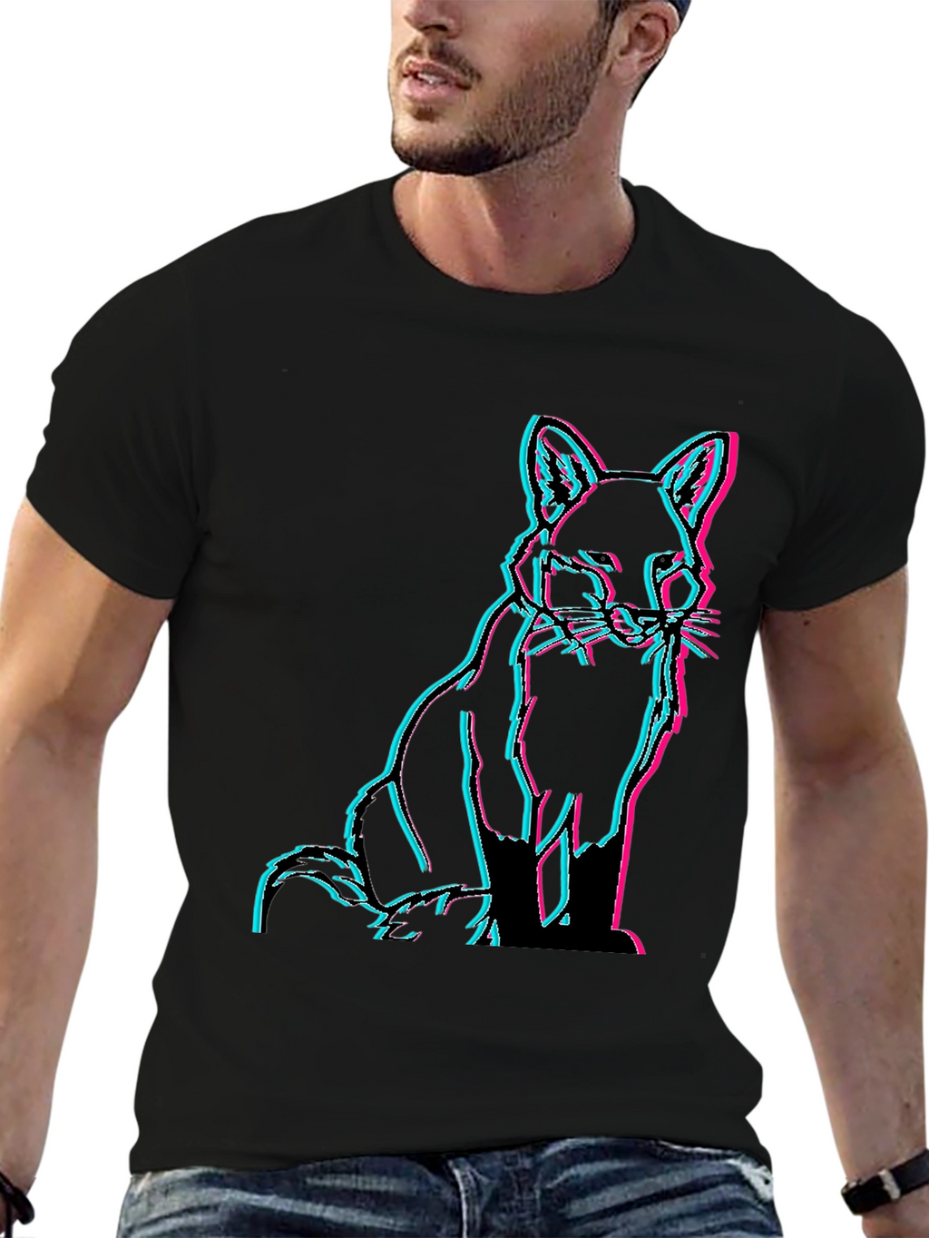 Fox Glitch Black T-Shirt - Trendy Graphic Tee