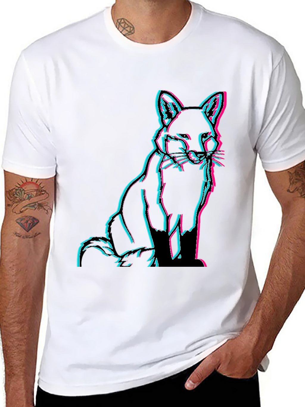 Fox Glitch Black T-Shirt - Trendy Graphic Tee