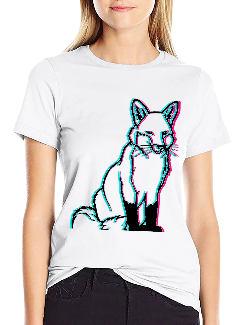 Fox Glitch Black T-Shirt - Trendy Graphic Tee