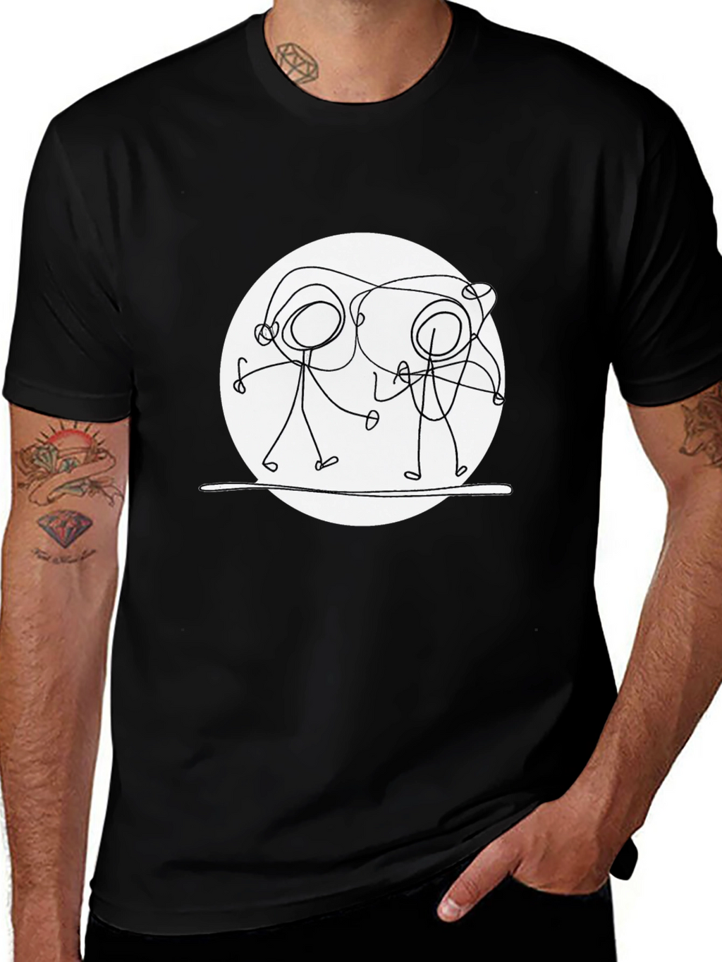 Unique Stick Figure Graphic T-Shirt