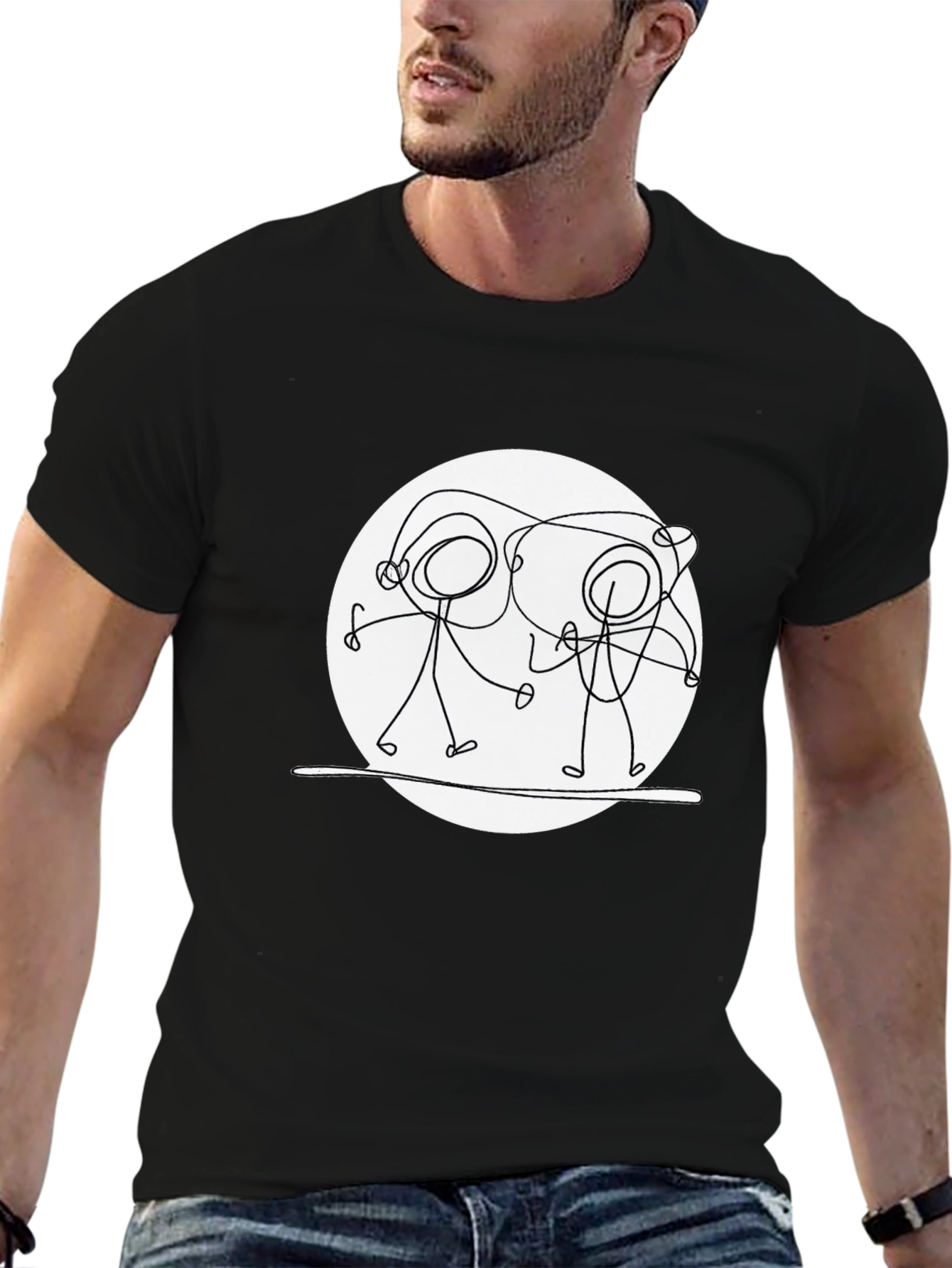 Unique Stick Figure Graphic T-Shirt
