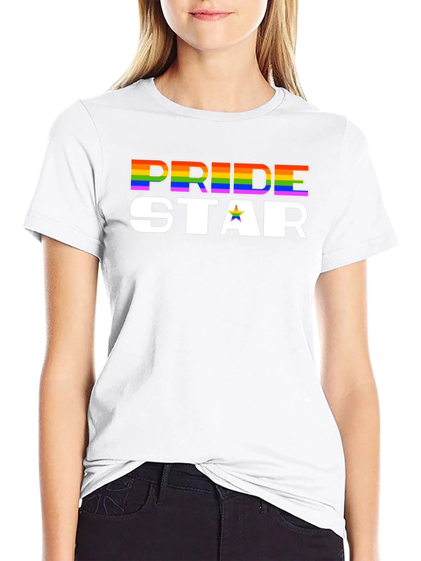 Pride Star Rainbow Graphic Tee - Black