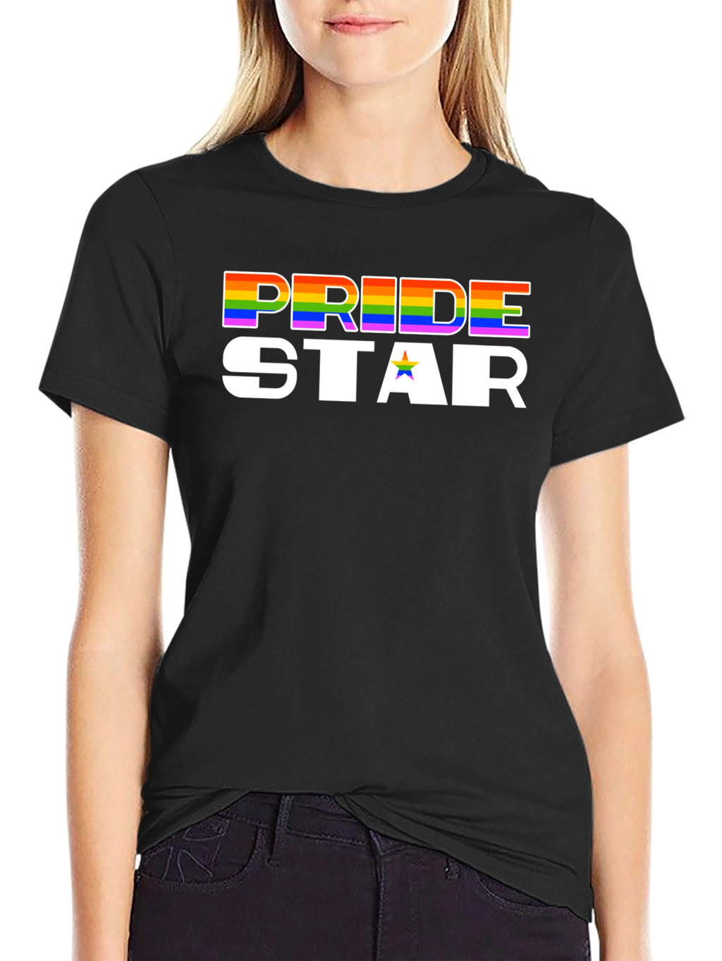 Pride Star Rainbow Graphic Tee - Black