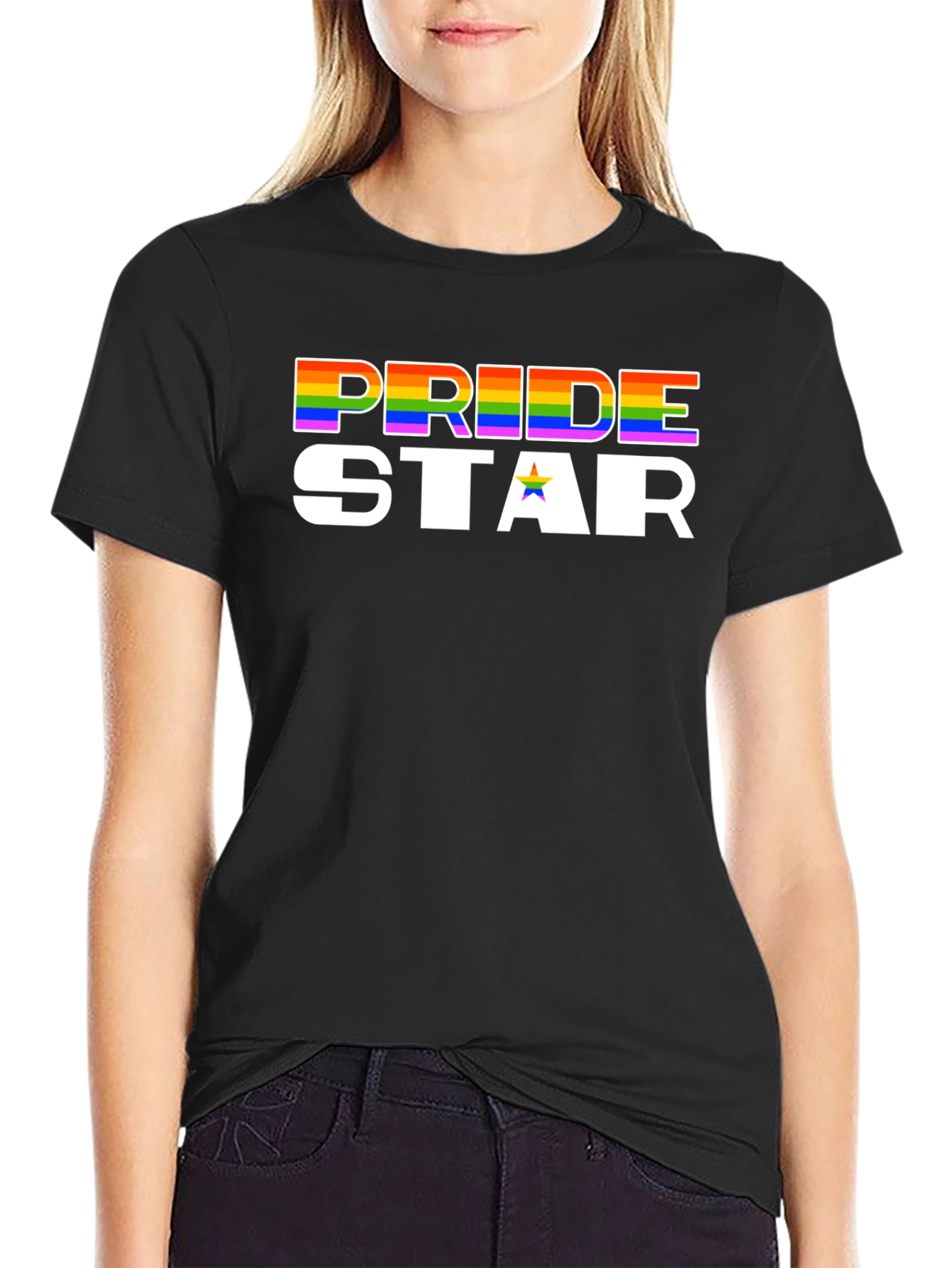 Pride Star Rainbow Graphic Tee - Black