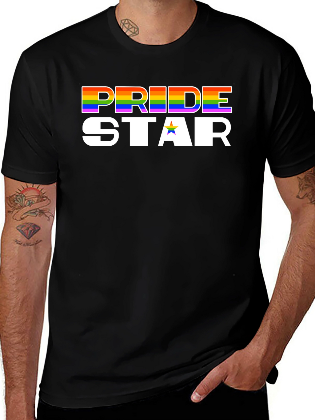Pride Star Rainbow Graphic Tee - Black