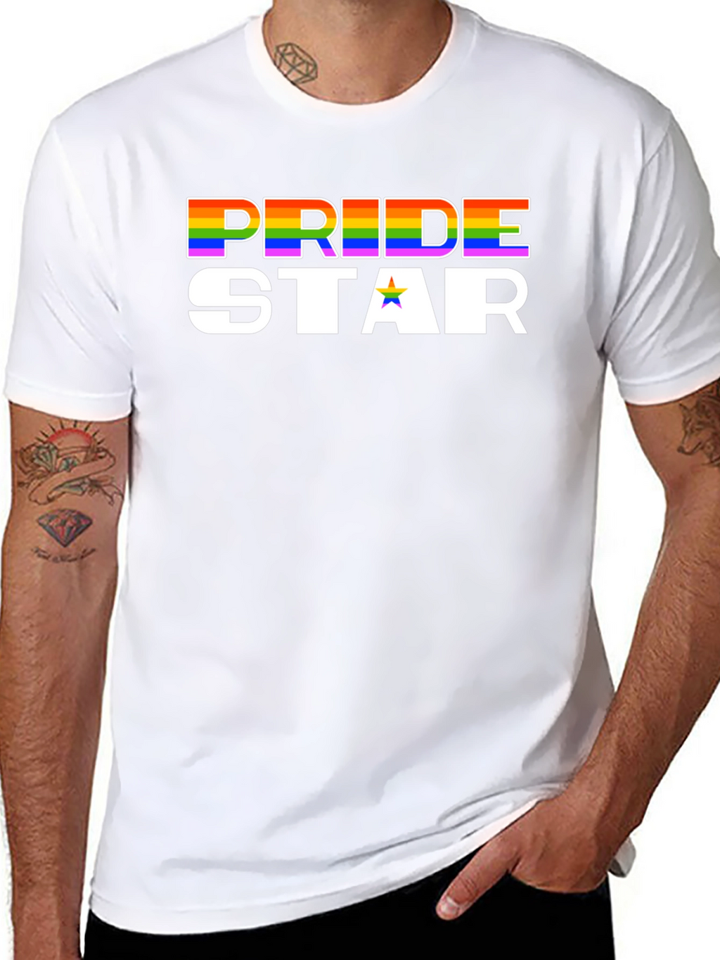 Pride Star Rainbow Graphic Tee - Black