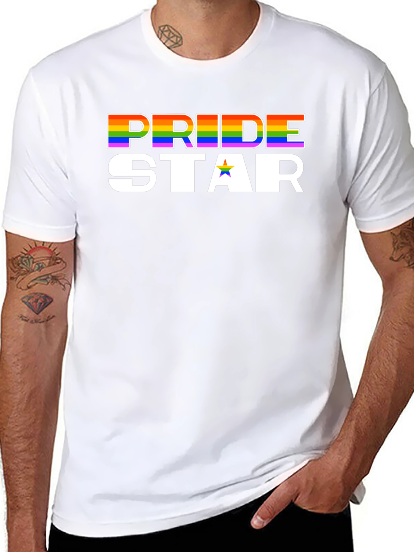 Pride Star Rainbow Graphic Tee - Black