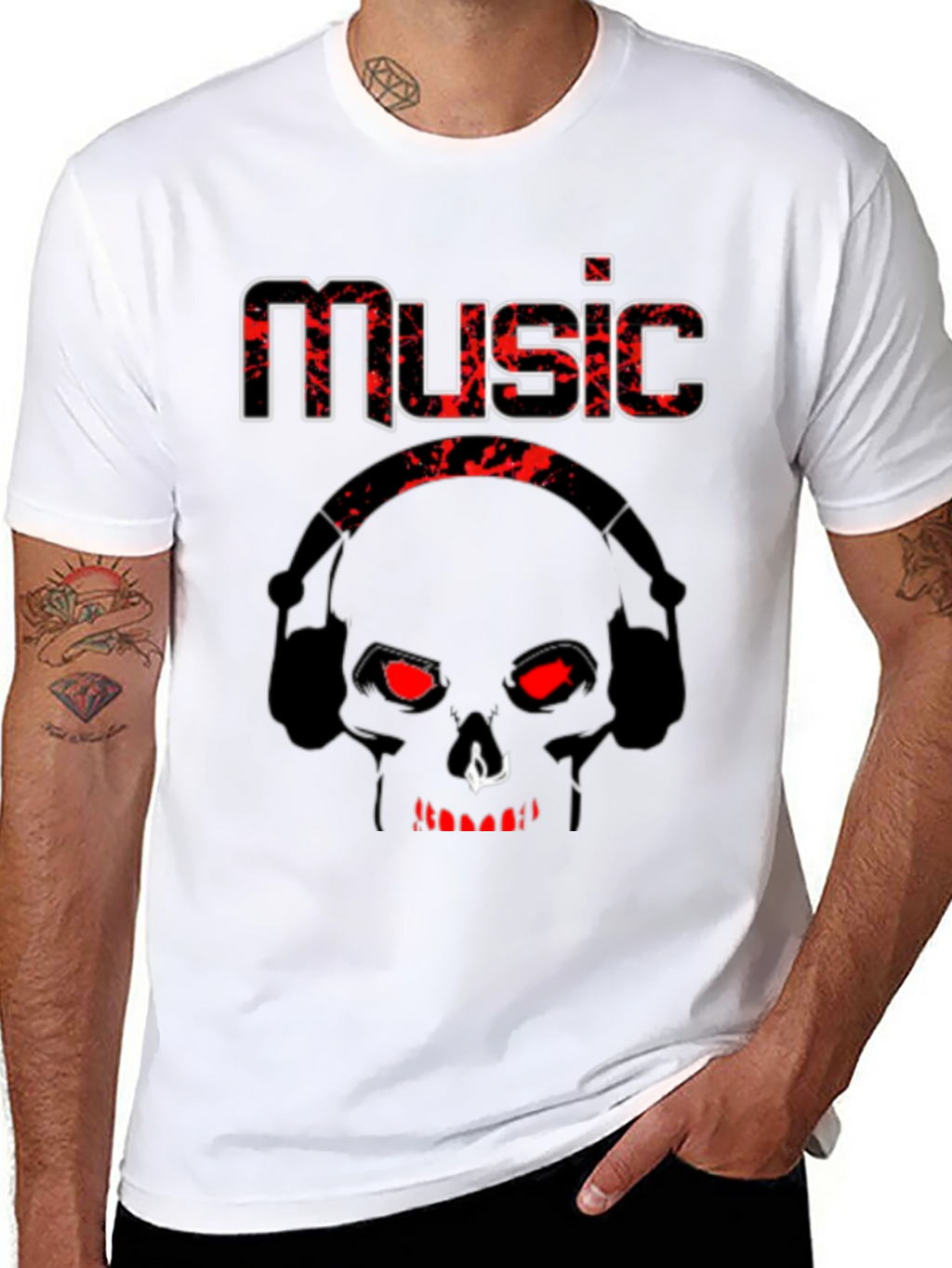 Music Skull Graphic T-Shirt - Black
