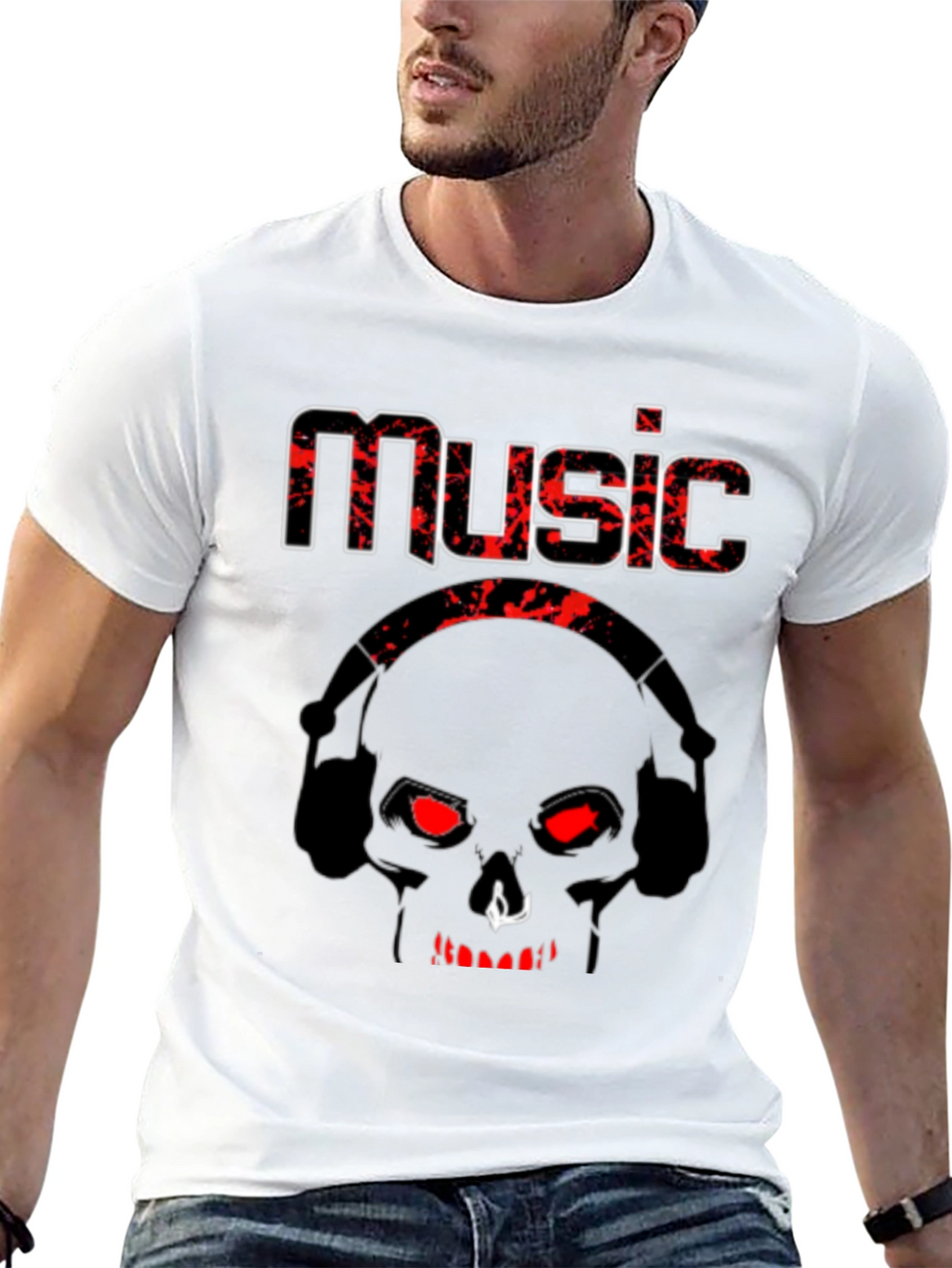 Music Skull Graphic T-Shirt - Black
