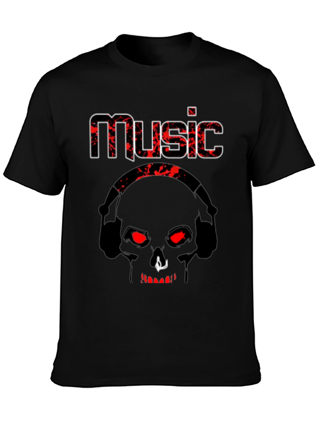 Music Skull Graphic T-Shirt - Black