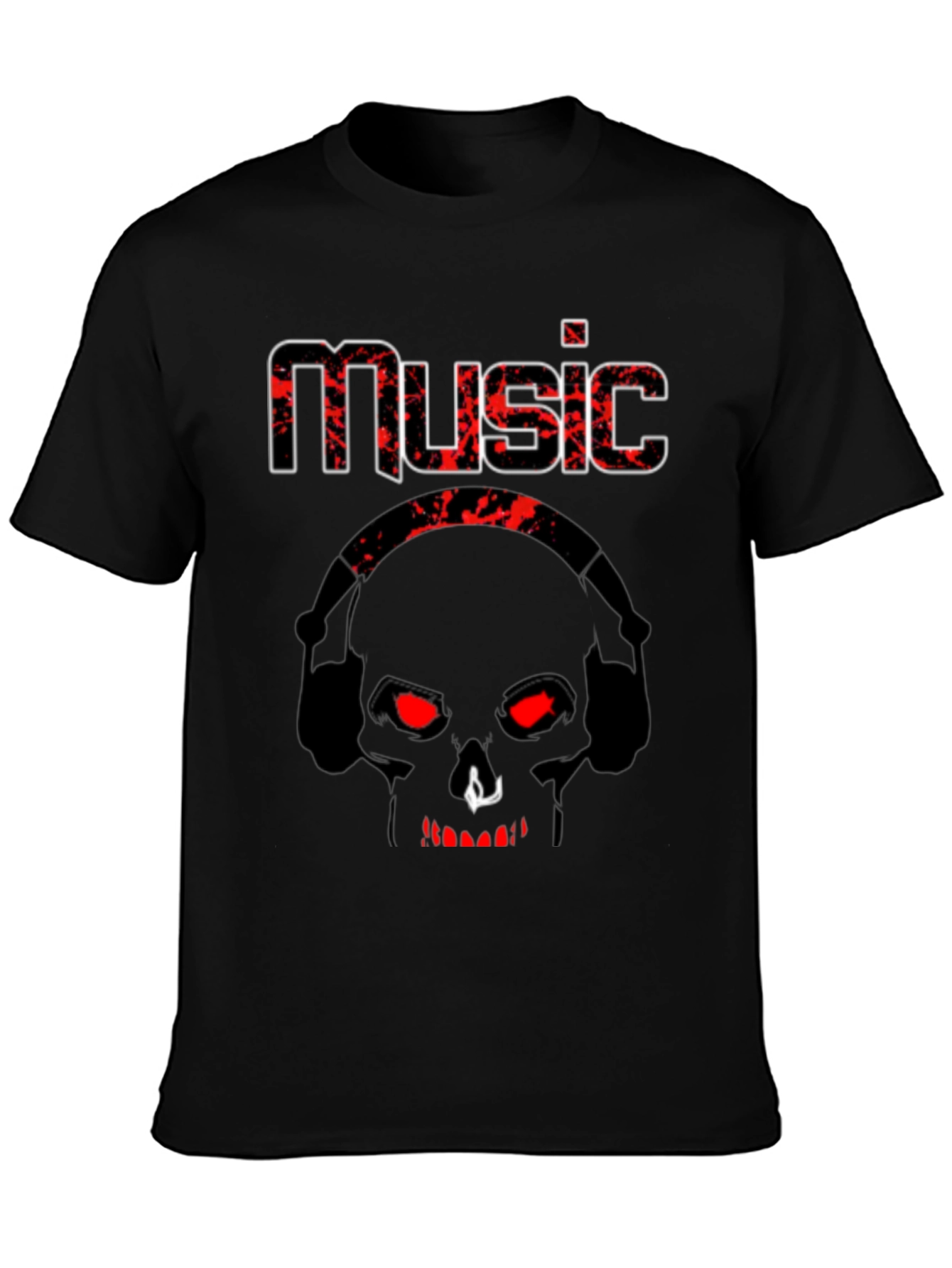 Music Skull Graphic T-Shirt - Black