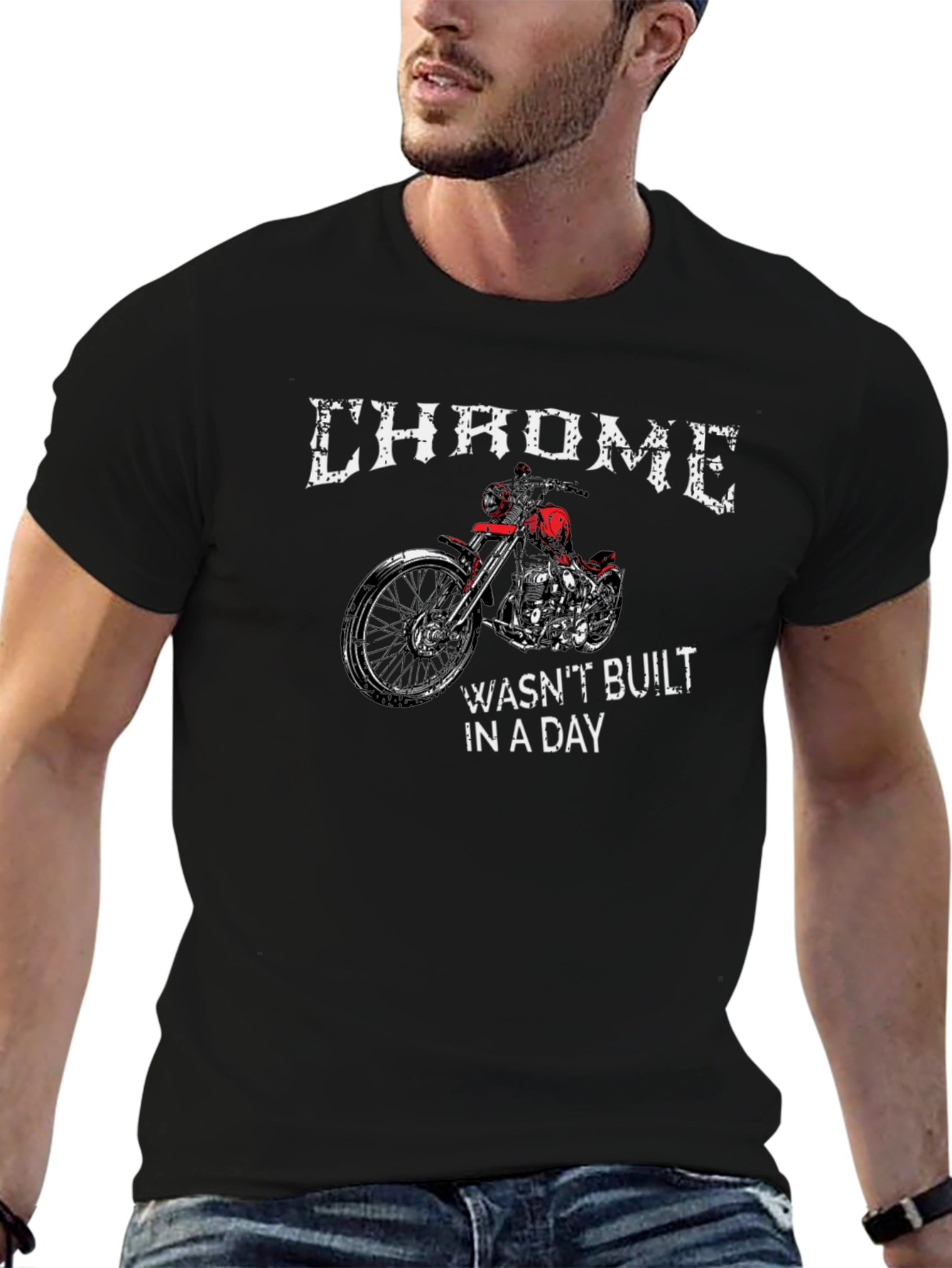 Chrome Motorcycle Graphic T-Shirt - Classic Biker Style