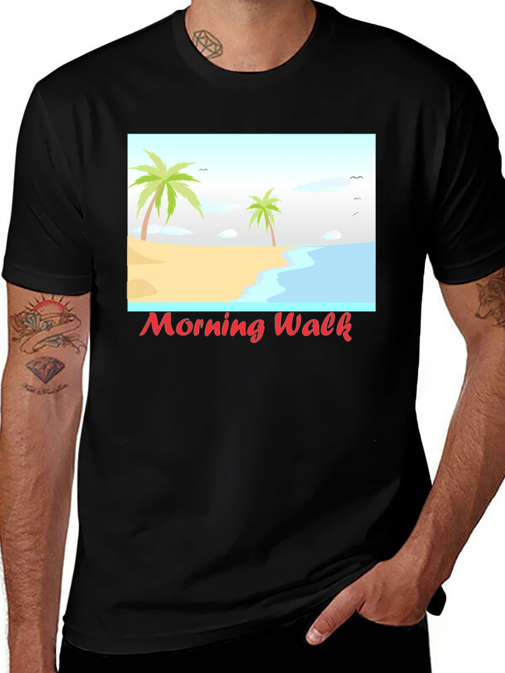 Morning Walk Beach Graphic Tee - Black
