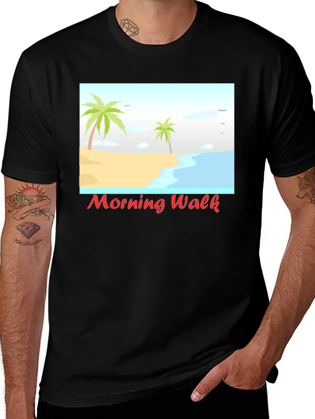 Morning Walk Beach Graphic Tee - Black