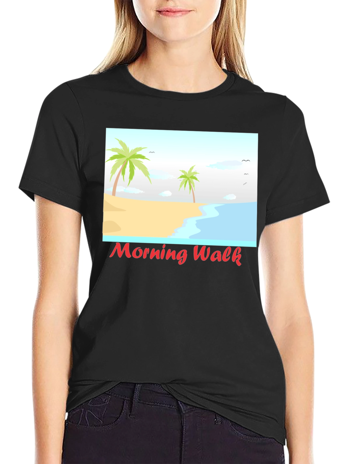 Morning Walk Beach Graphic Tee - Black
