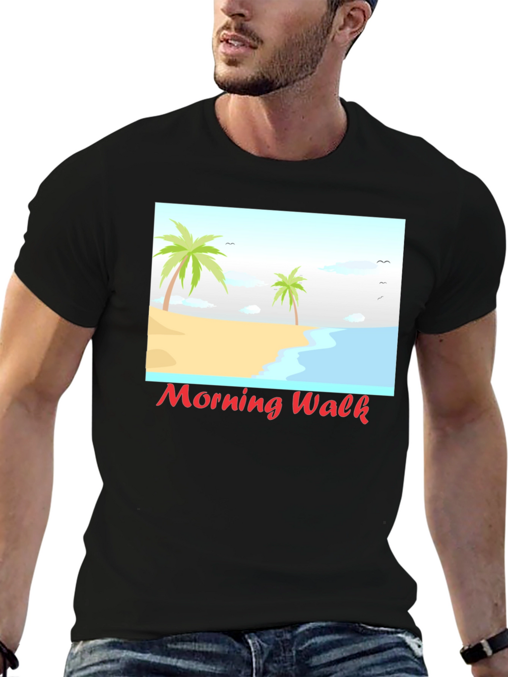 Morning Walk Beach Graphic Tee - Black