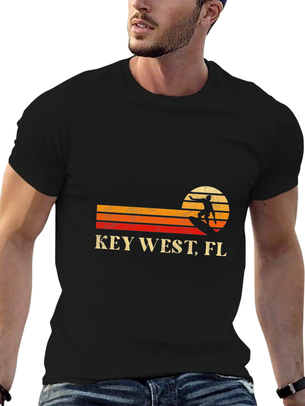 Key West FL Surfer Sunset Graphic Tee