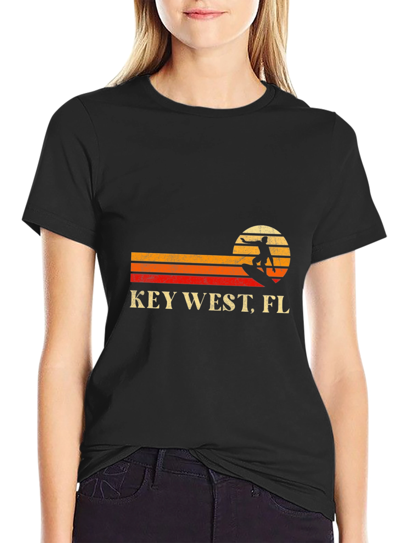Key West FL Surfer Sunset Graphic Tee