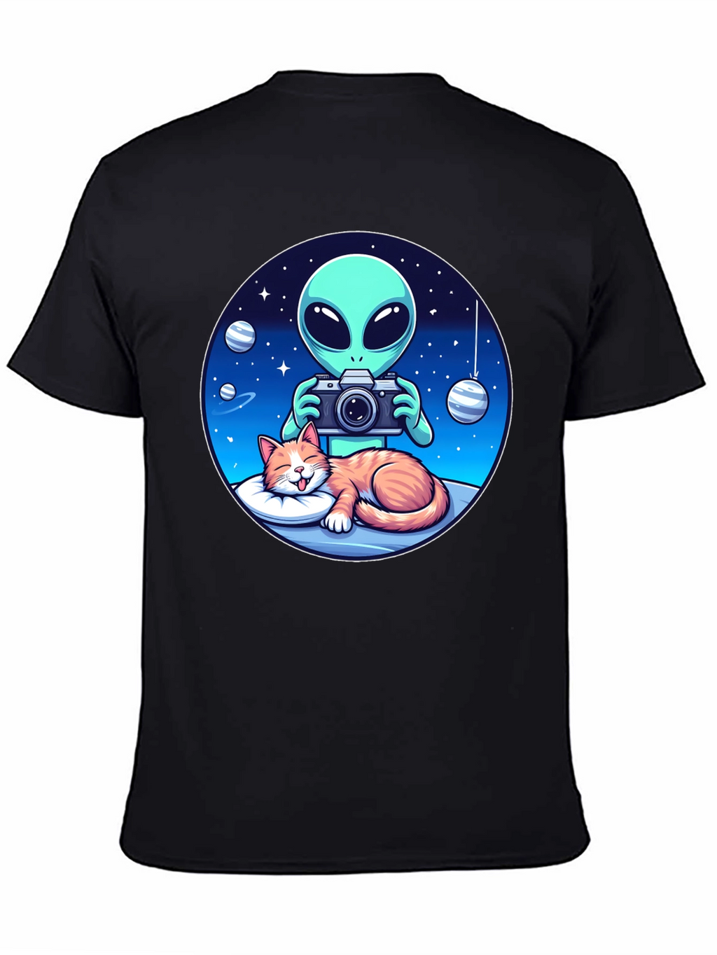 Alien & Cat Graphic Tee - Space Lovers Gift