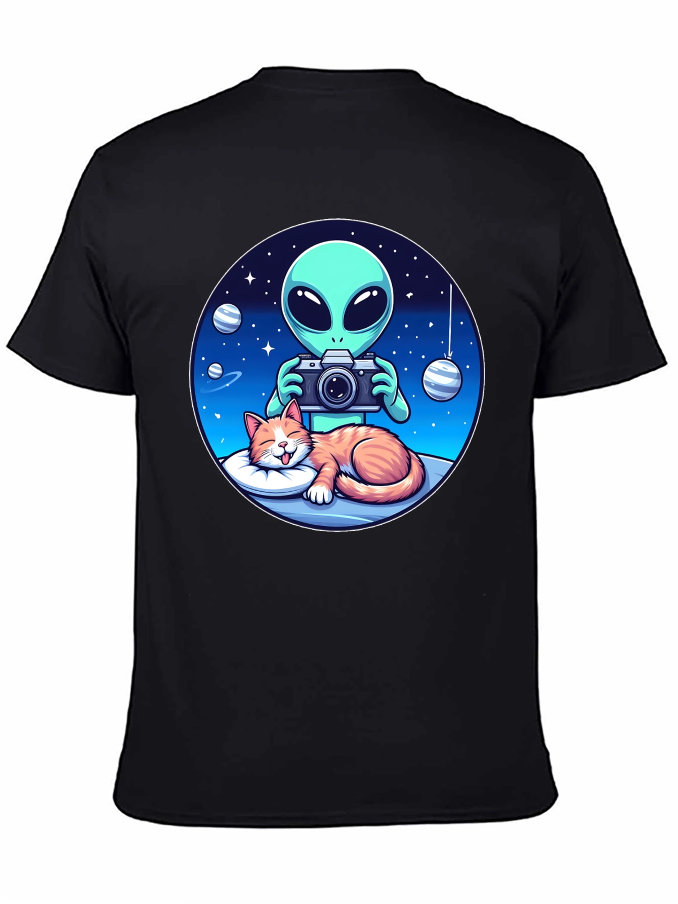 Alien & Cat Graphic Tee - Space Lovers Gift