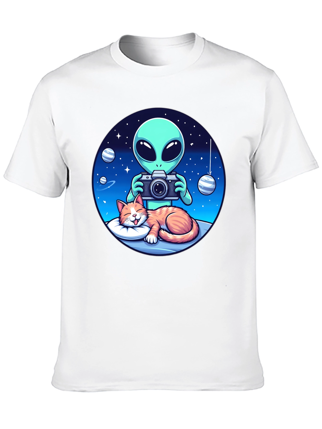 Alien & Cat Graphic Tee - Space Lovers Gift