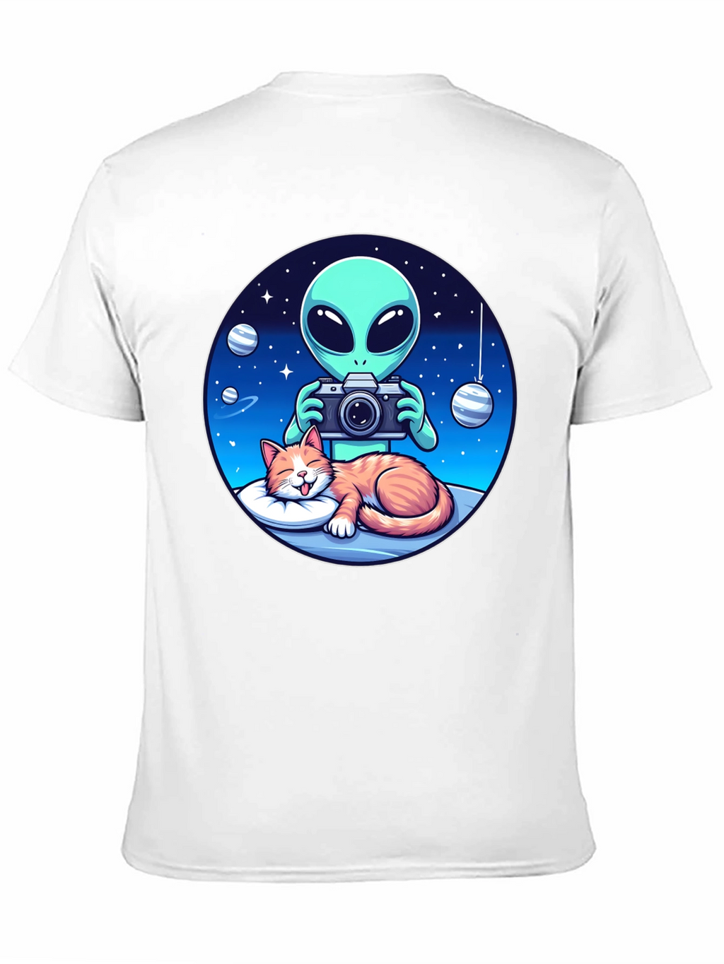 Alien & Cat Graphic Tee - Space Lovers Gift