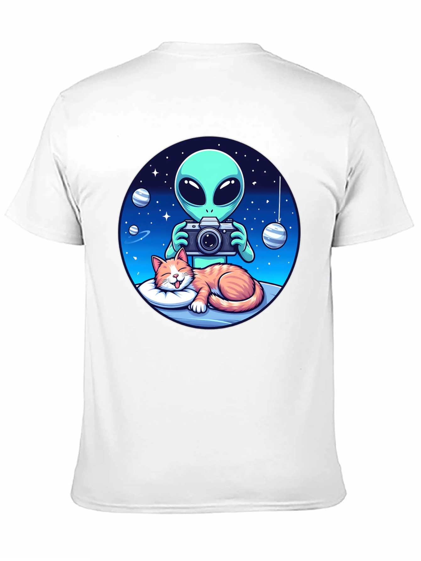 Alien & Cat Graphic Tee - Space Lovers Gift