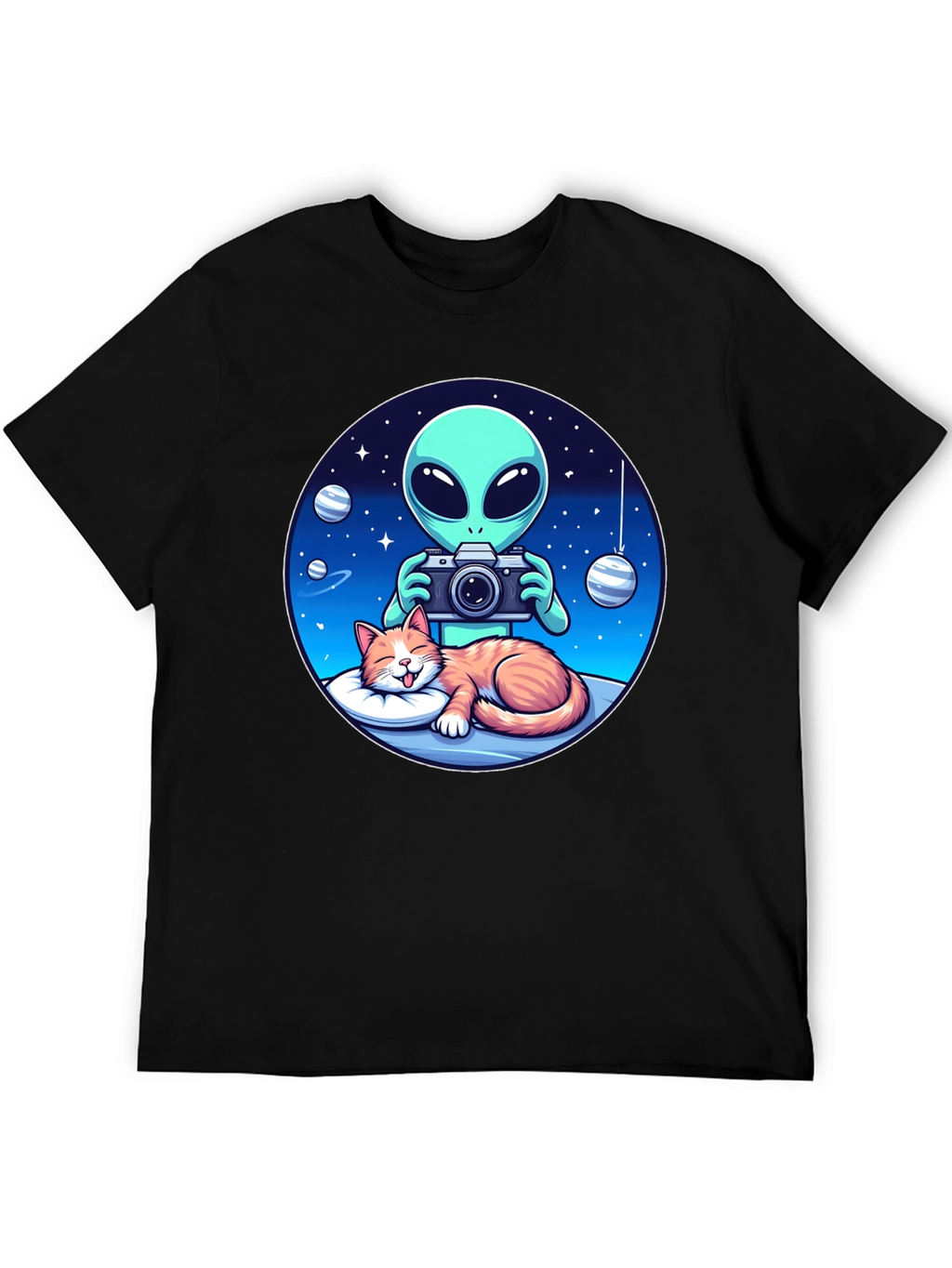 Alien & Cat Graphic Tee - Space Lovers Gift