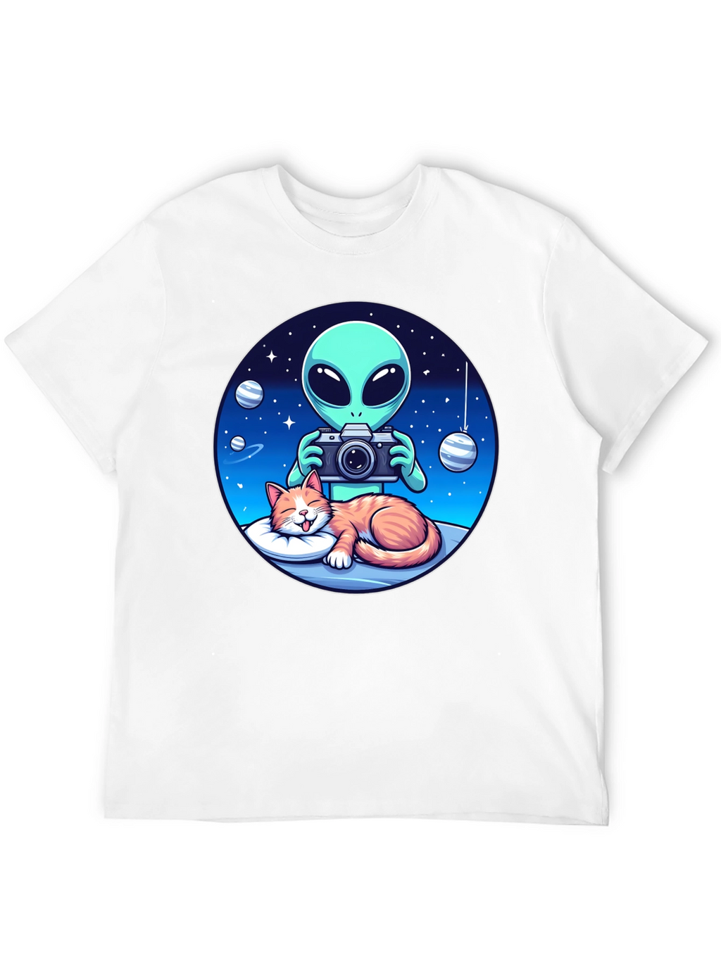 Alien & Cat Graphic Tee - Space Lovers Gift