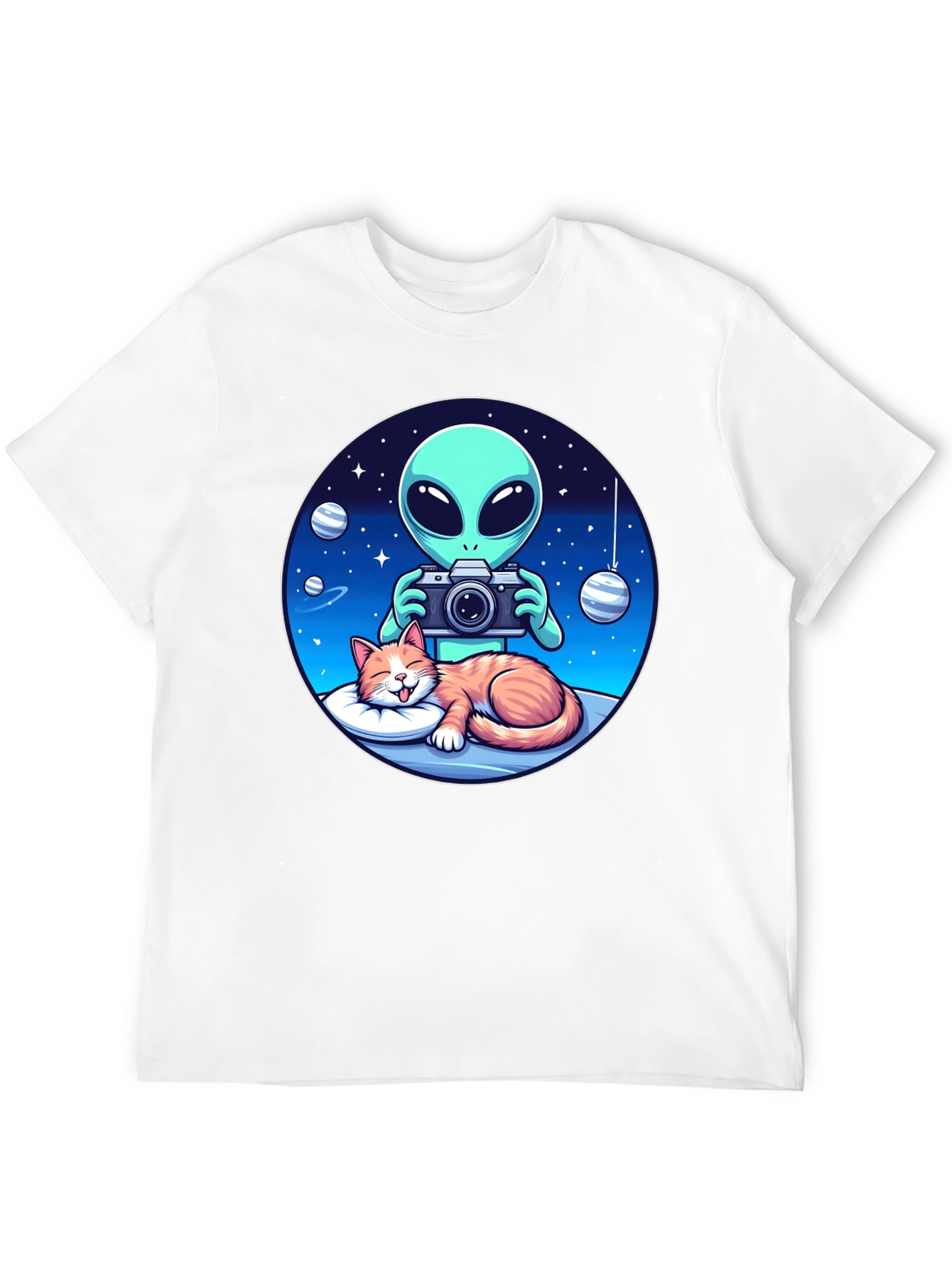Alien & Cat Graphic Tee - Space Lovers Gift