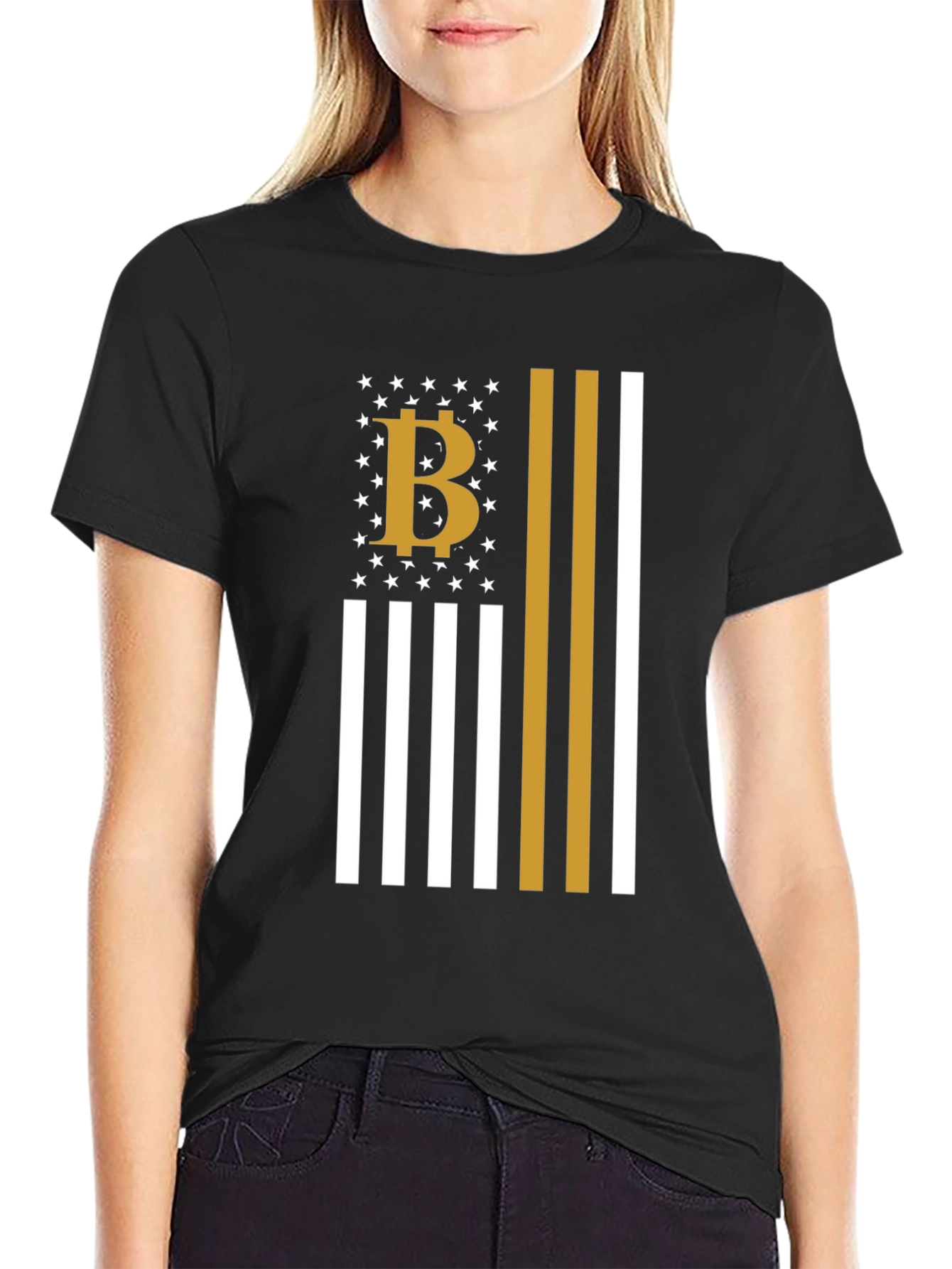 Bitcoin American Flag Style Graphic T-Shirt