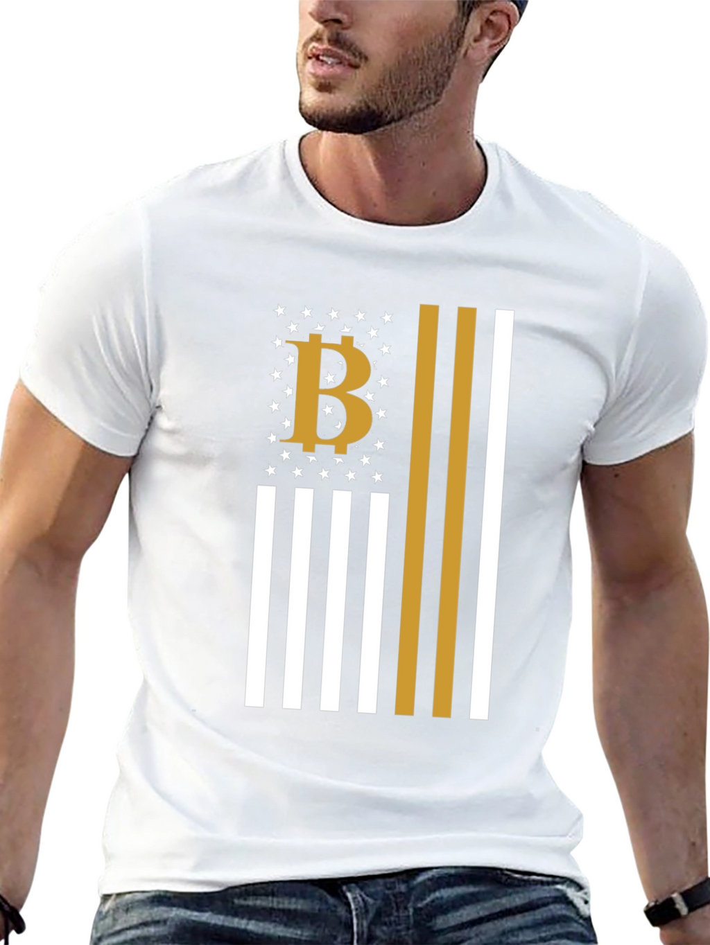 Bitcoin American Flag Style Graphic T-Shirt