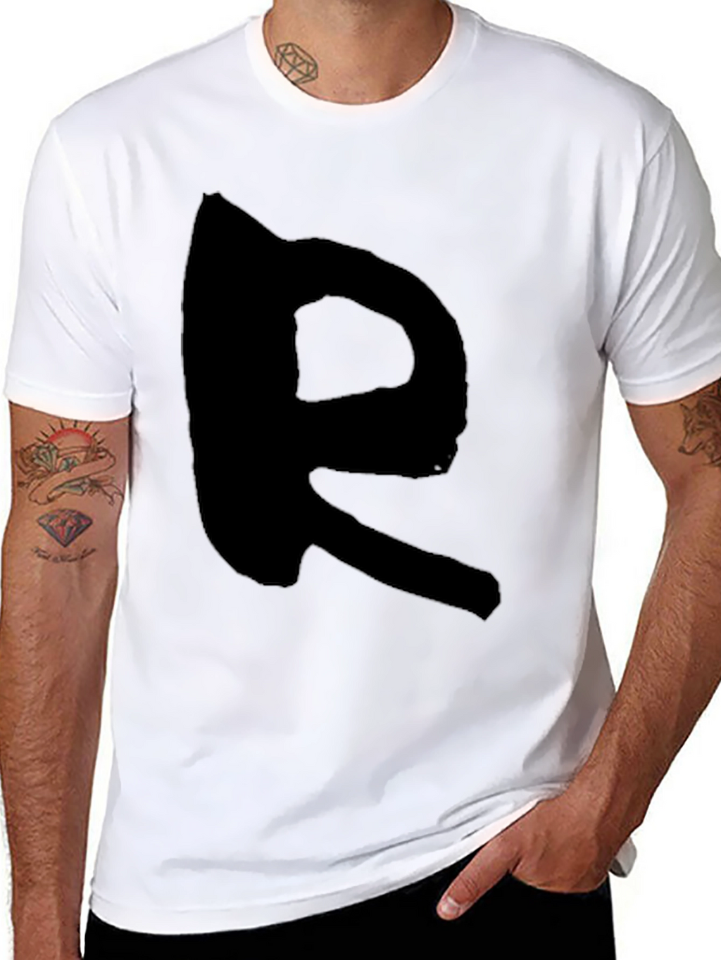 Black T-Shirt with Distressed R Design