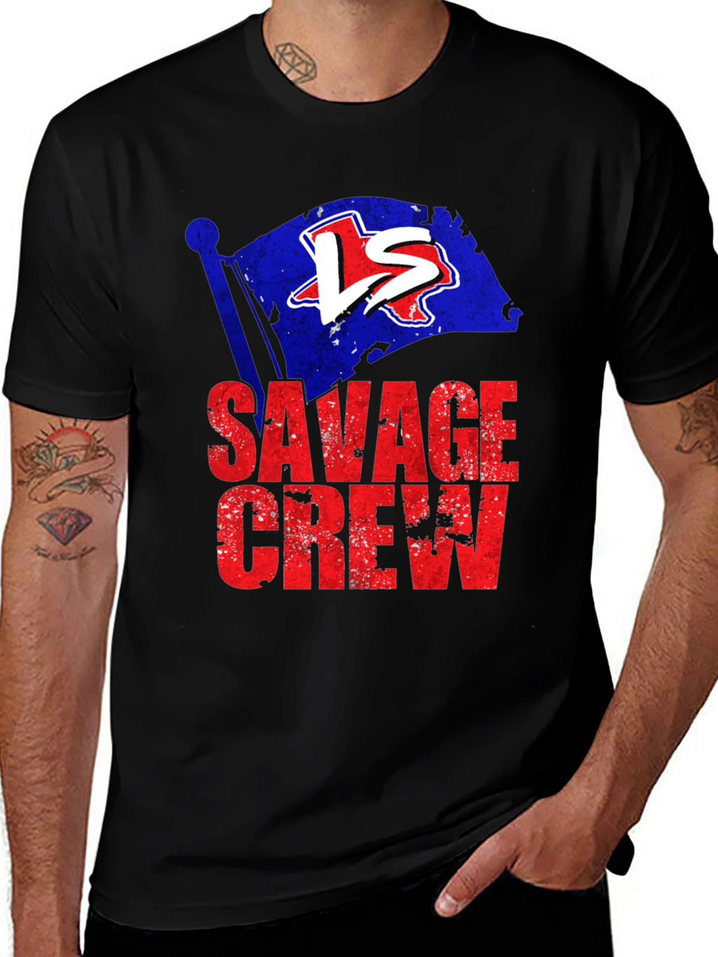 Savage Crew Graphic Tee - Texas Flag Design