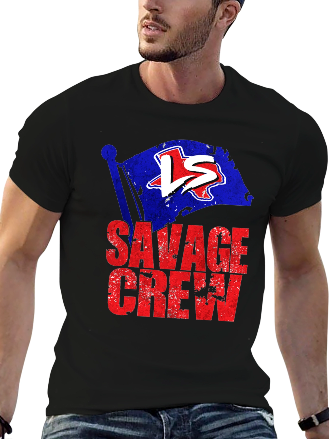 Savage Crew Graphic Tee - Texas Flag Design