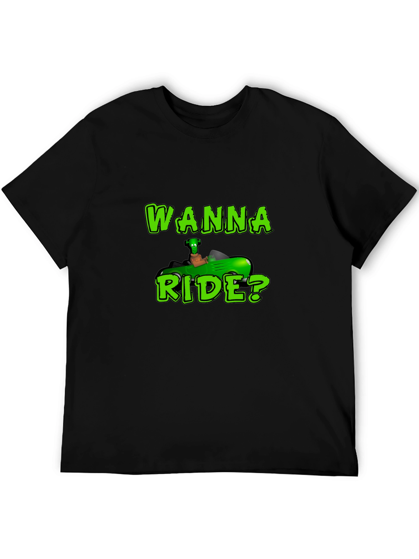 Wanna Ride? Green Car Black T-Shirt