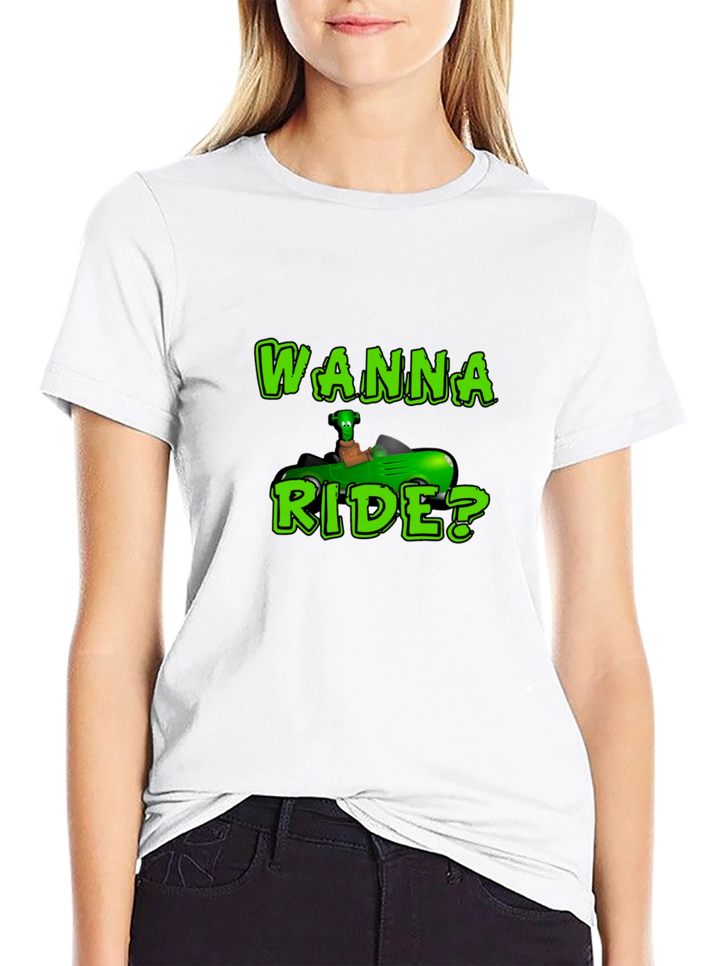 Wanna Ride? Green Car Black T-Shirt